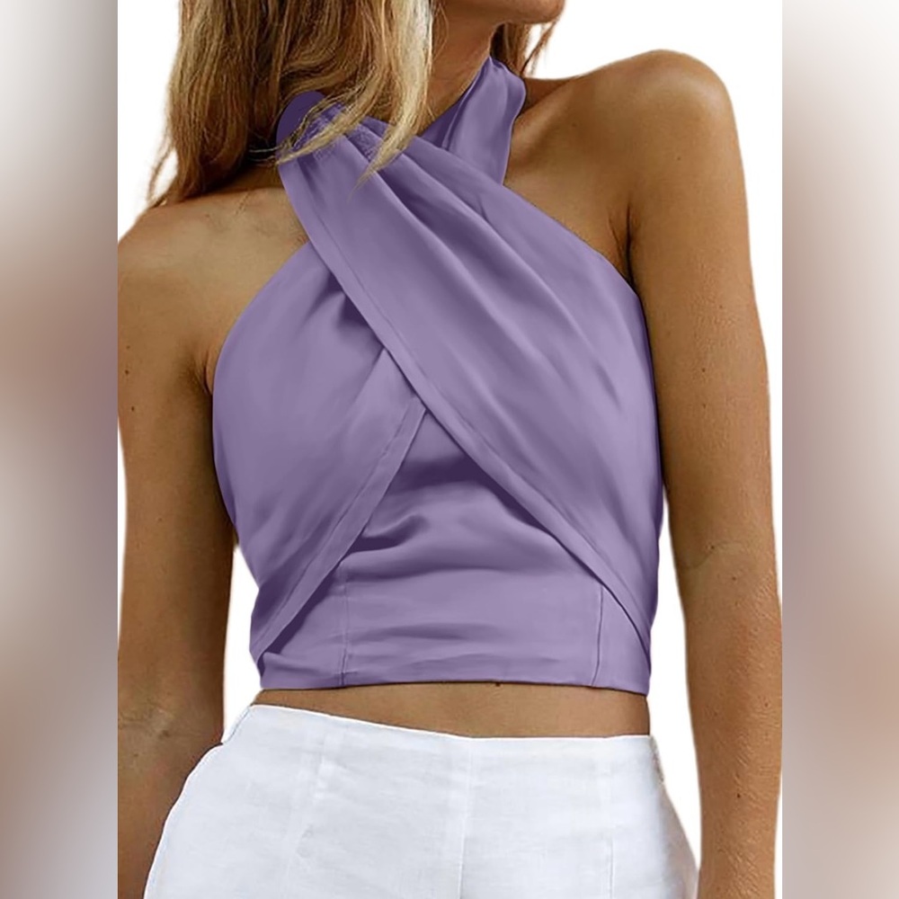 Amazon Women's Criss Cross Halter Sleeveless Wrap Backless Cami Crop Top